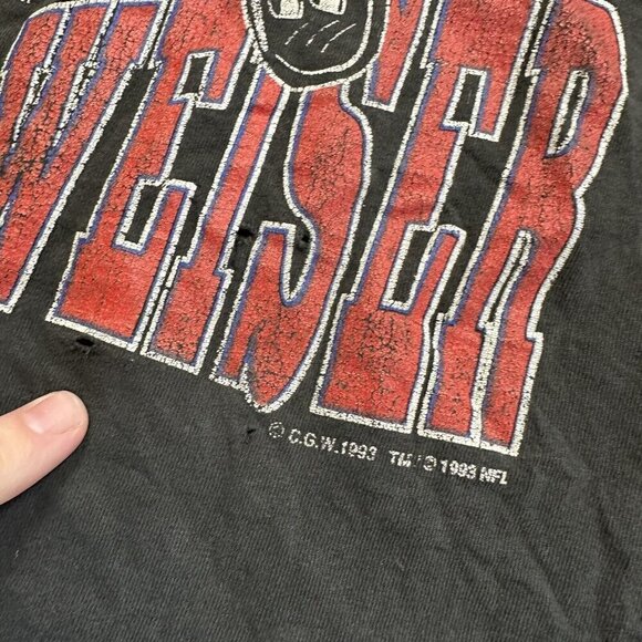 Vintage 90s Budweiser NFL Distressed T Shirt Size XL Black C.G.W 1993 - Picture 4 of 11